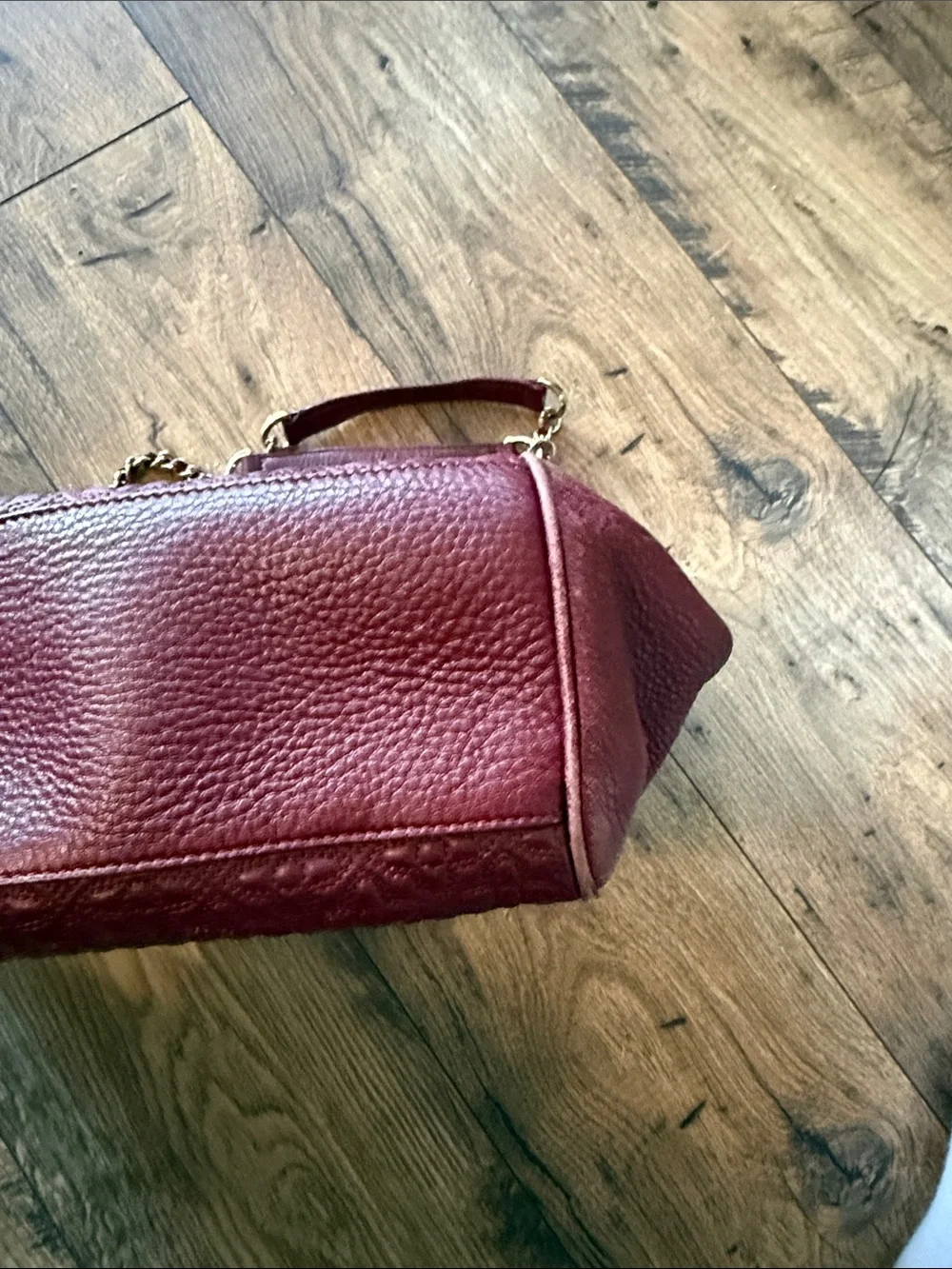 Tory Burch Quilted Leather Tote in Burgundy with Gold Chain Straps